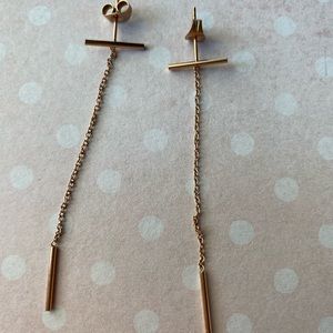 EUC Super Simple Rose Gold Linear Earrings